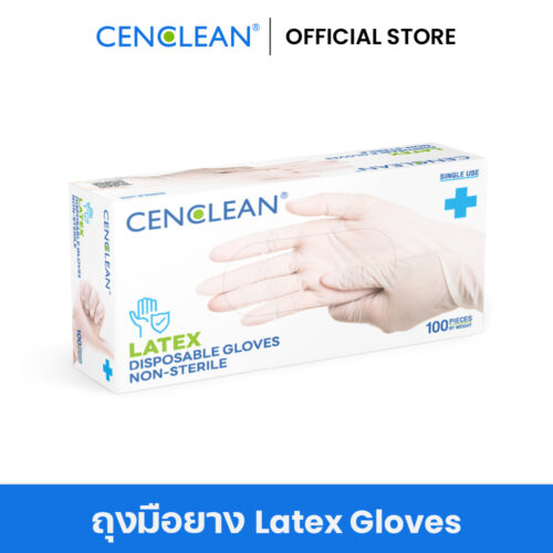 CENCLEAN ถุงมือยางลาเท็กซ์ ถุงมือยางทางการแพทย์ ไม่มีแป้ง  |  100 ชิ้น/กล่อง