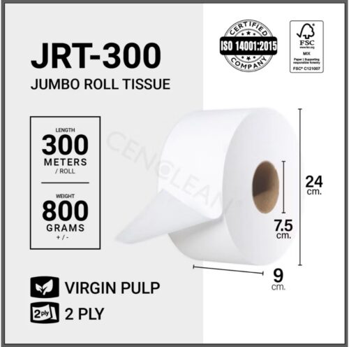 CENCLEAN Jumbo Roll Tissue 300m 2 Ply 12 roll per box