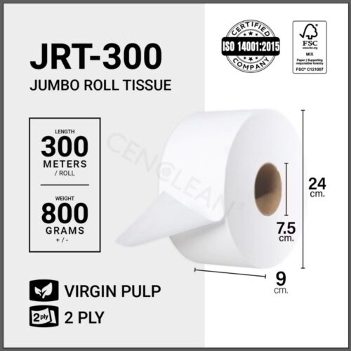 CENCLEAN Jumbo Roll Tissue 300m 2 Ply 12 roll per box