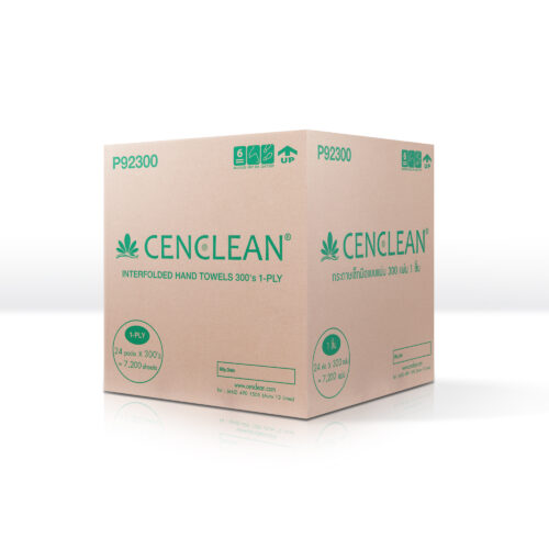 CENCLEAN กระดาษเช็ดมือ L-Fold 1 ชั้น (21×22 ซม.) 300 แผ่น/ห่อ - Virgin 100%  |  24 ห่อ/ลัง
